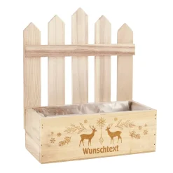 Wintergarten - Holzkiste mit Zaun und festlicher Gravur