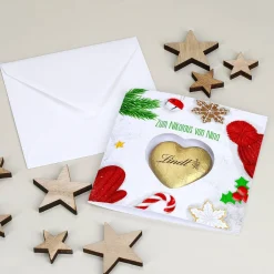 Winterliche Karte mit Lindt Schoko Herz