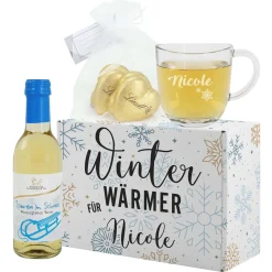 Winter Wärmer - Glühwein Geschenkset mit Glas und Lindt Herzen
