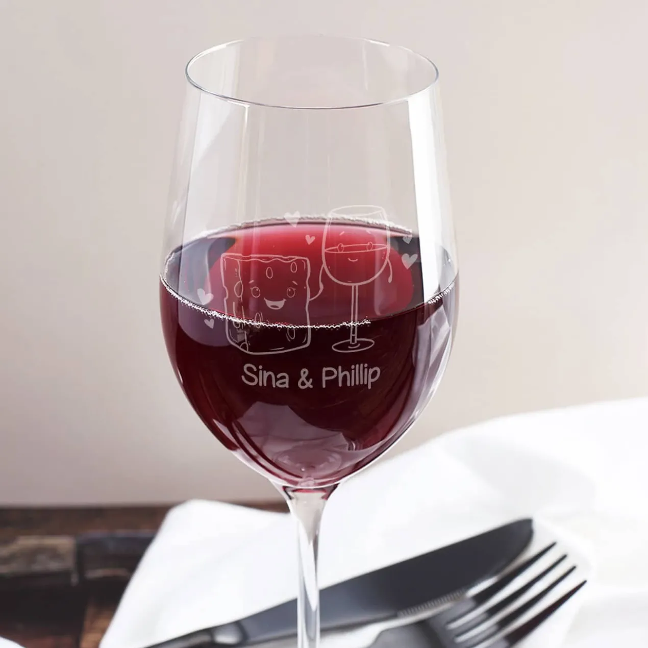 Wir gehören zusammen wie Käse & Wein - Geschenkset mit zwei Weingläsern