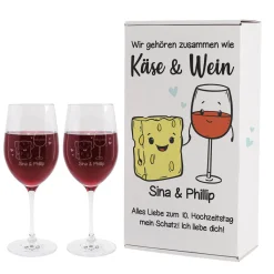 Wir gehören zusammen wie Käse & Wein - Geschenkset mit zwei Weingläsern