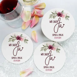 Wir sagen Ja! - 30 runde Untersetzer zur Hochzeit mit Namen und Datum