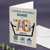 Witzige Geldgeschenk-Karte zum 70. Geburtstag als Waschanleitung personalisiert mit Name