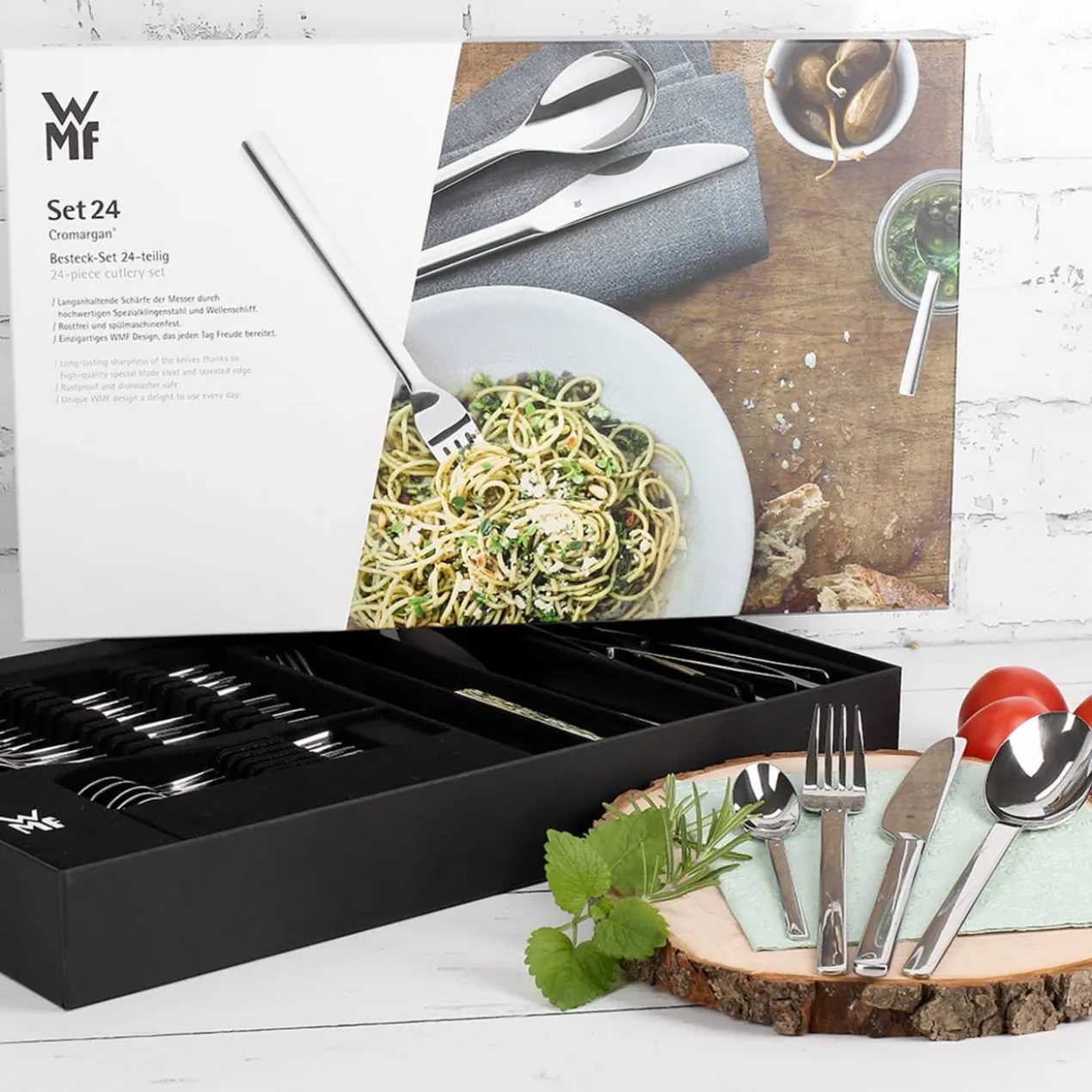 WMF Besteckset mit 24 Teilen und persönlichem Geschenksack zu Weihnachten