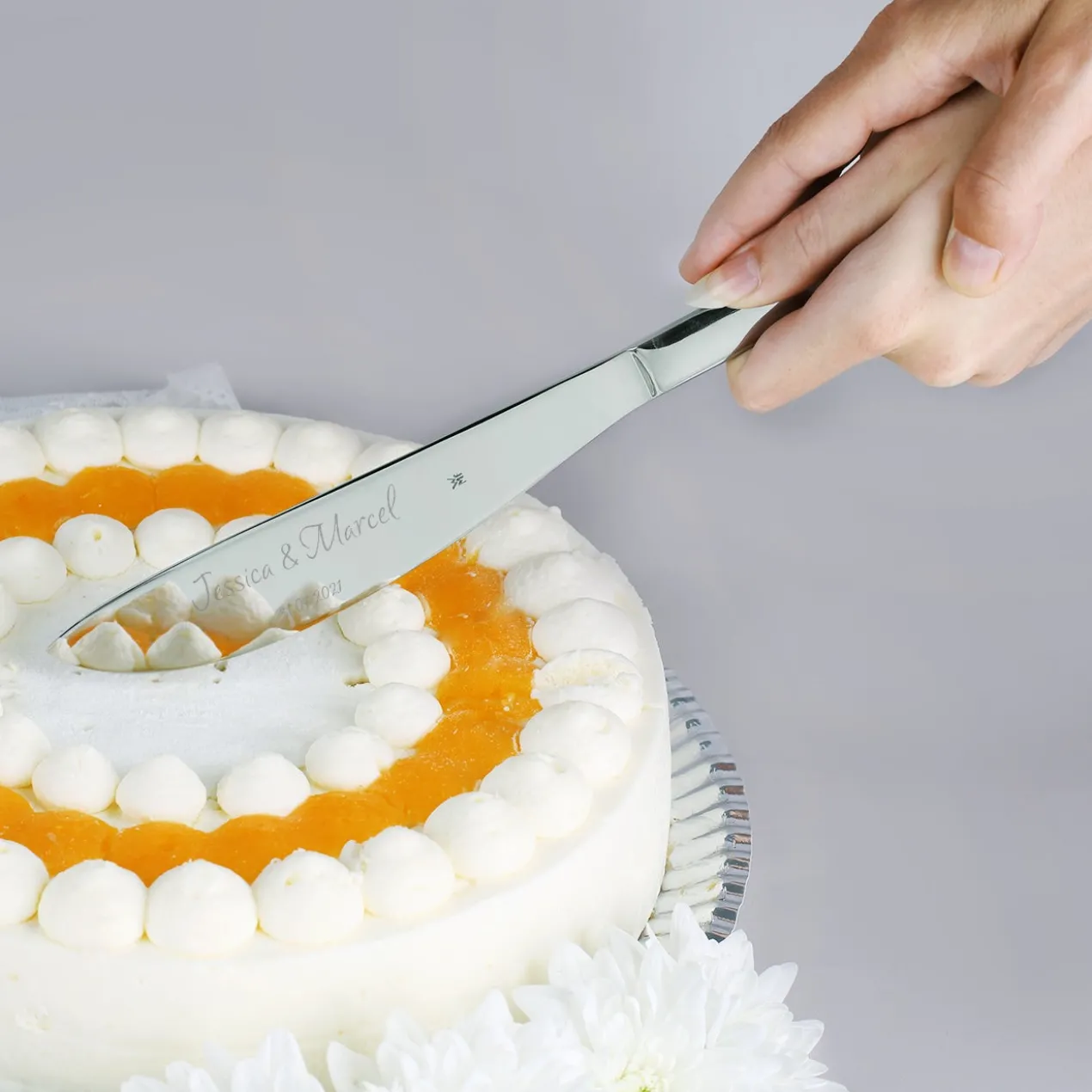 WMF Kuchenbesteck Set zur Hochzeit graviert mit Tauben und Namen