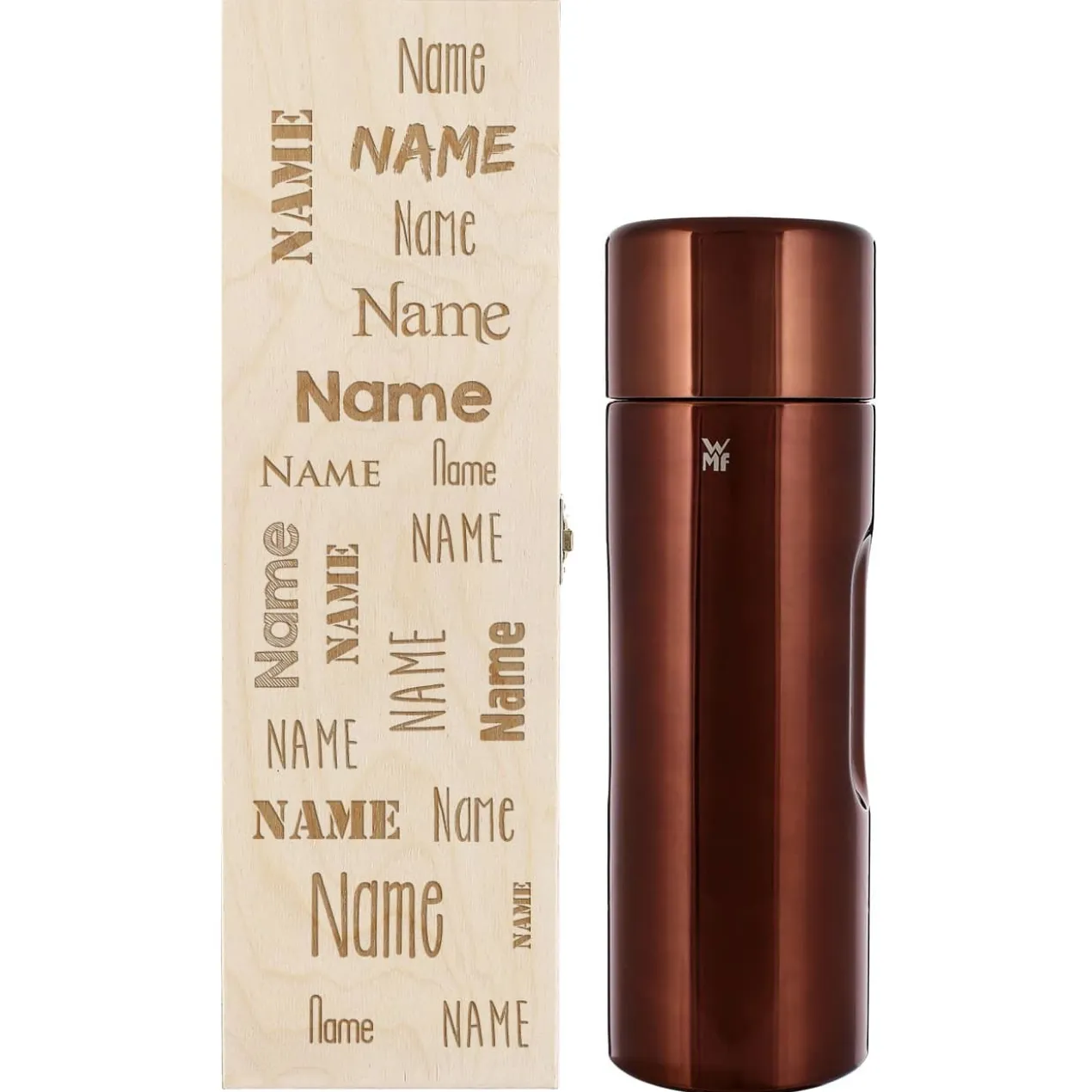 WMF Thermosflasche in 3 Farben mit persönlicher Holzbox