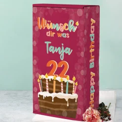 Wünsch' dir was - Geschenkverpackung zum Geburtstag mit Torte, Name und Alter