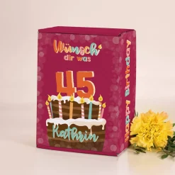 Wünsch' dir was - Geschenkverpackung zum Geburtstag mit Torte, Name und Alter