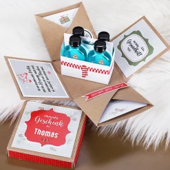 Wärmendes Wintergeschenk - Überraschungsbox mit Alkohol als Verpackung für Geld & Gutscheine