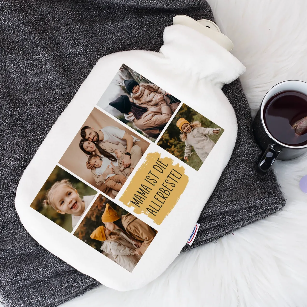 Wärmflasche mit Ihren 5 Lieblingsfotos und Wunschtext