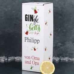 Wuestefeld Gin mit graviertem Gin-Glas in bedruckter Geschenkverpackung für be-gin-liche Weihnachten