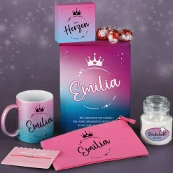 Wundervolles Geschenkset mit Glitzertasse, Beautycase, Duftkerze & mehr - für Frauen