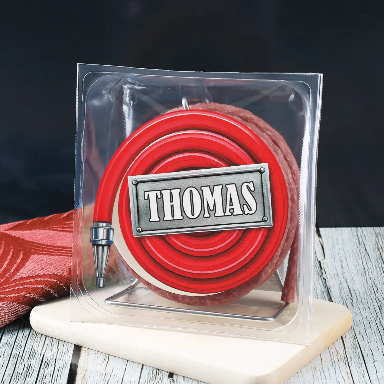 Wurst Schlauchtrommel mit Name - Snack Wurst - Feuerwehrschlauch