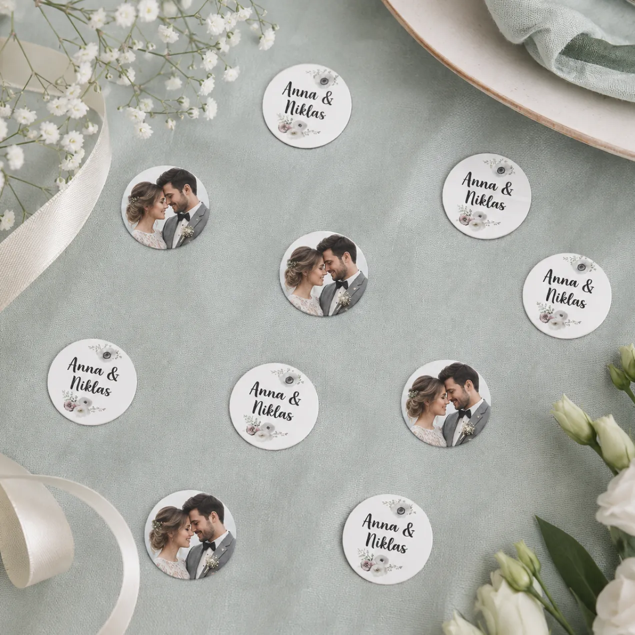XL - Fotokonfetti zur Hochzeit mit Namen und Blüten