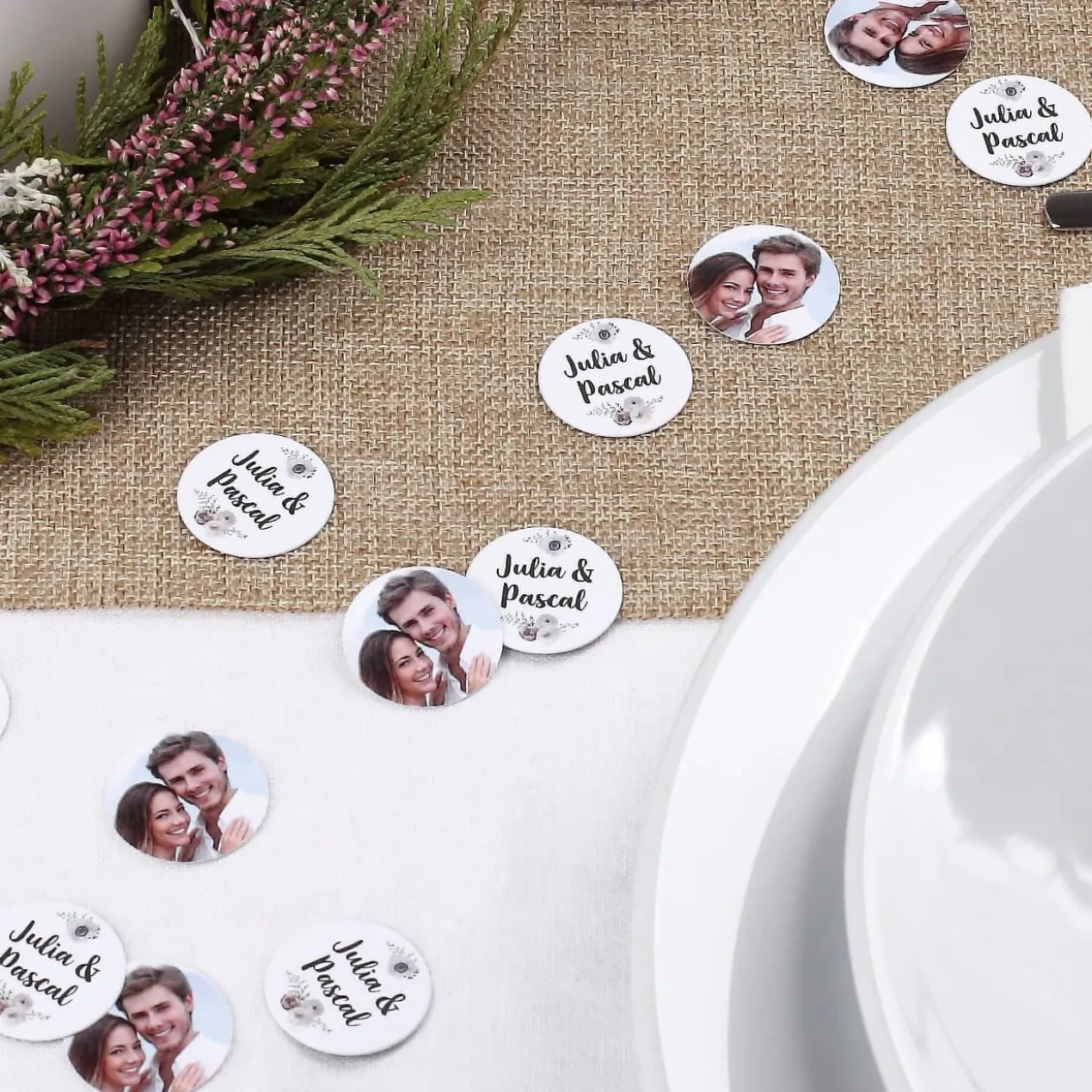 XL - Fotokonfetti zur Hochzeit mit Namen und Blüten