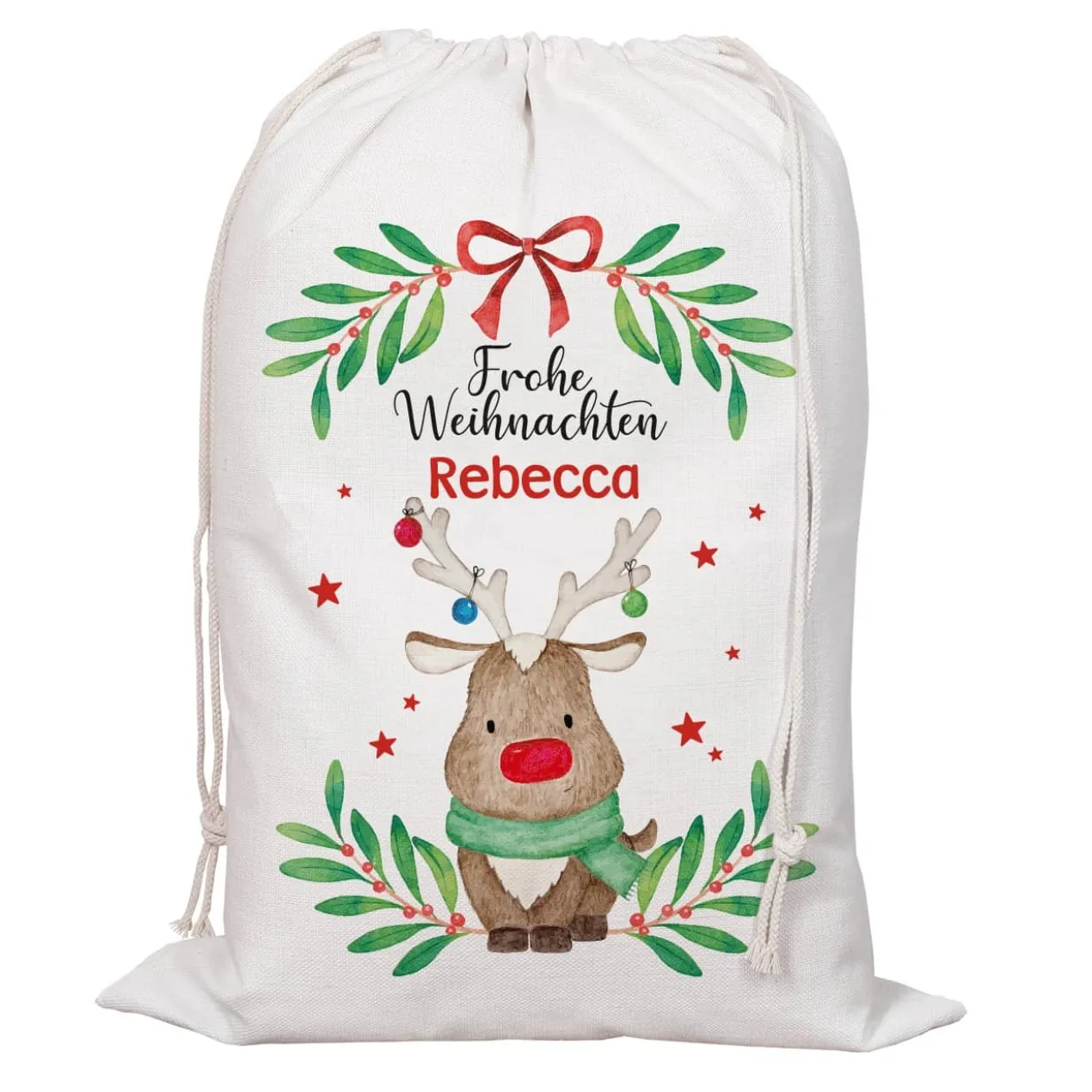 XL Geschenksack mit Rentiermotiv und Namensaufdruck