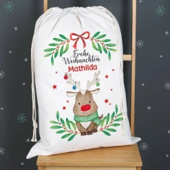 XL Geschenksack mit Rentiermotiv und Namensaufdruck