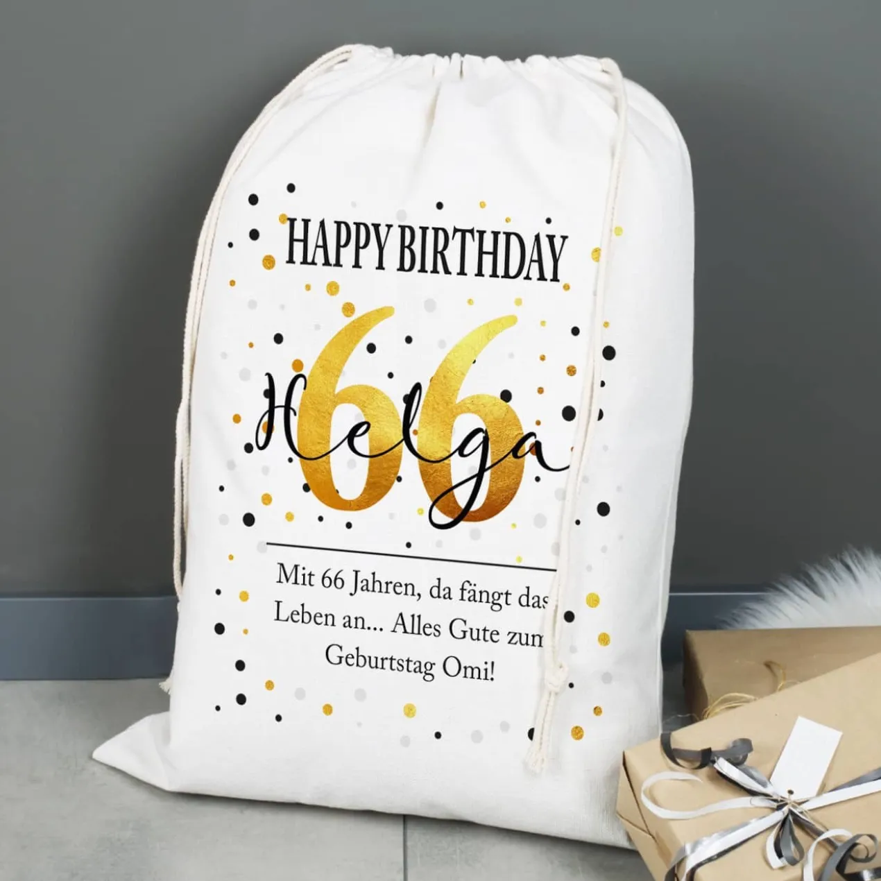 XL Geschenksack zum Geburtstag mit Alter, Name und Wunschtext