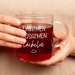 XL Leonardo-Teeglas mit Achtsamkeitsspruch 'Einatmen, Ausatmen, Lächeln' | Geschenk zu Weihnachten 570ml