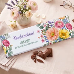 XL Schokolade mit Blumen Motiv und Wunschtext personalisiert | Süßes Dankeschön Geschenk für Frauen
