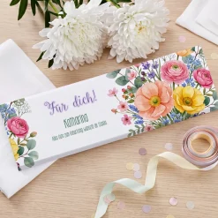 XL Schokolade mit Blumen Motiv und Wunschtext personalisiert | Süßes Dankeschön Geschenk für Frauen