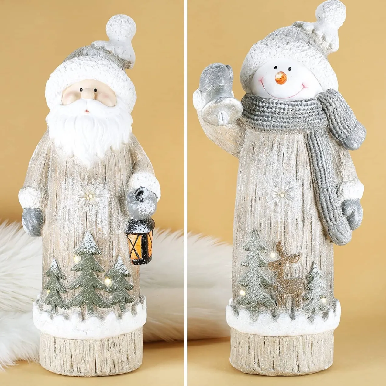 XL Weihnachts-Dekofigur mit Leuchtelementen - Schneemann und Weihnachtsmann
