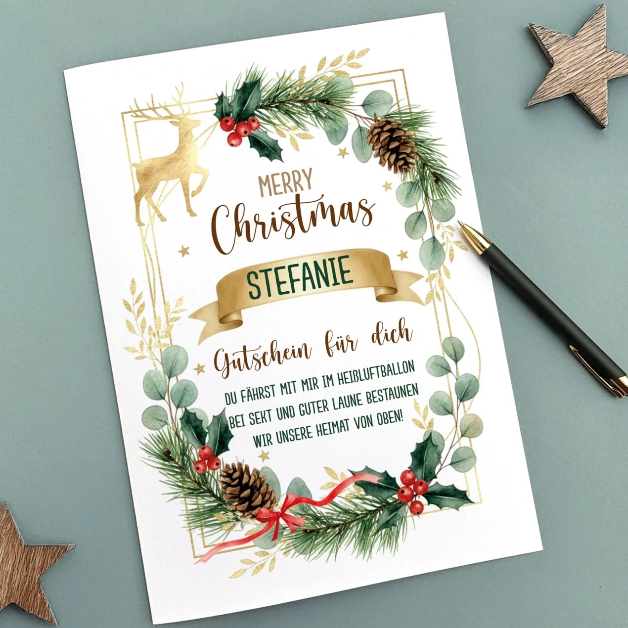 XL Weihnachtsgutschein A4 personalisiert mit Name & Wunschtext | Festliche Klappkarte zu Weihnachten