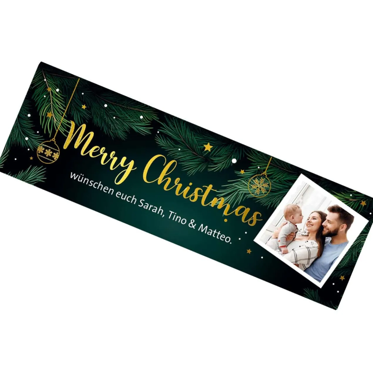 XL Weihnachts-Schokolade mit Foto, Wunschtext und Goldfolie veredelt