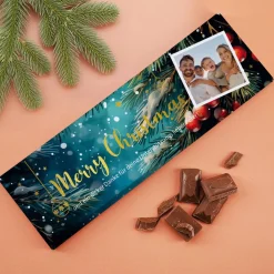 XL Weihnachts-Schokolade mit Foto, Wunschtext und Goldfolie veredelt