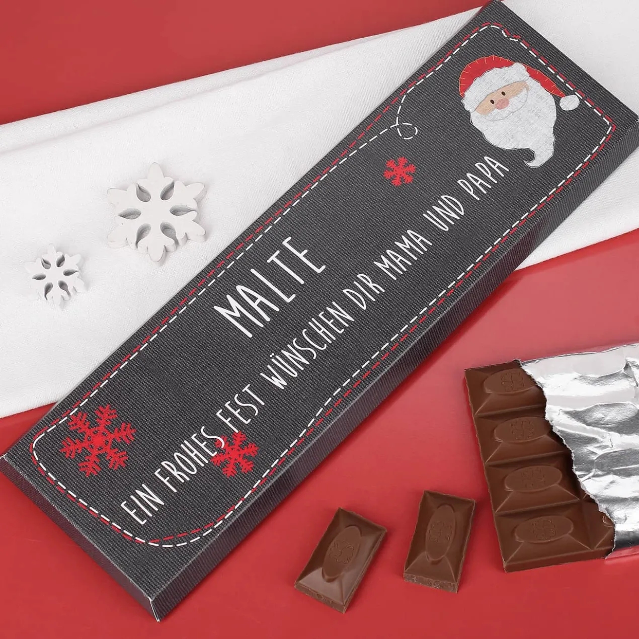 XL Weihnachts-Schokolade mit Weihnachtsmann, Name und Wunschtext