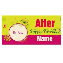 XXL Banner - Happy Birthday - im floralen Look mit Ihrem Foto