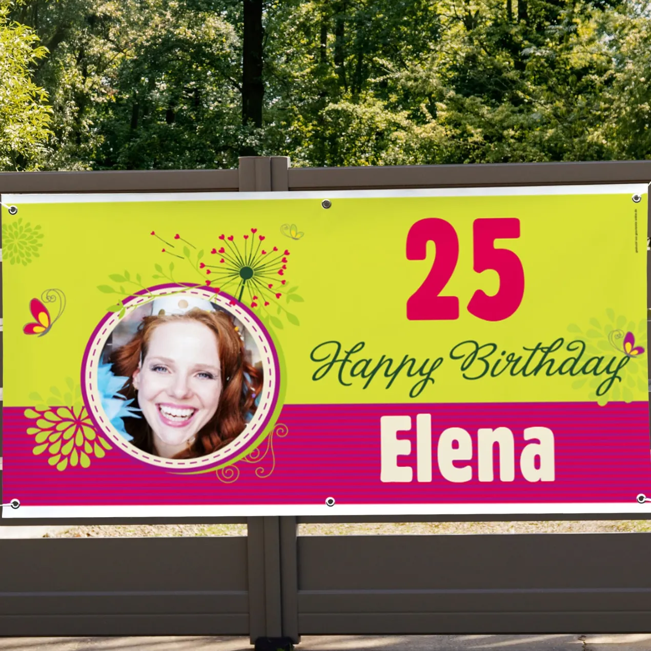 XXL Banner - Happy Birthday - im floralen Look mit Ihrem Foto