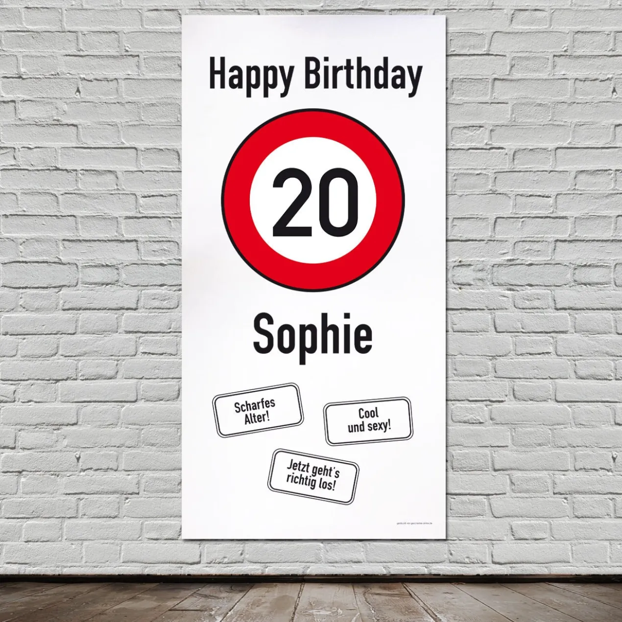 XXL-Banner zum 20. Geburtstag im Hochformat personalisiert mit Name | Verkehrszeichen Motiv