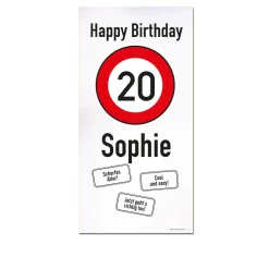 XXL-Banner zum 20. Geburtstag im Hochformat personalisiert mit Name | Verkehrszeichen Motiv