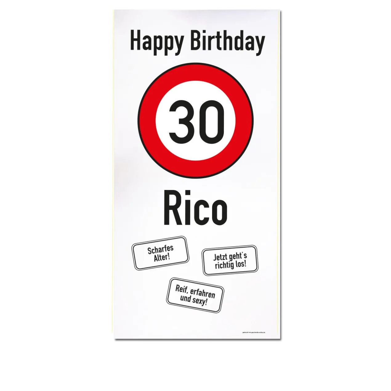 XXL-Banner - zum 30. Geburtstag im Hochformat personalisiert mit Name | Verkehrszeichen Motiv