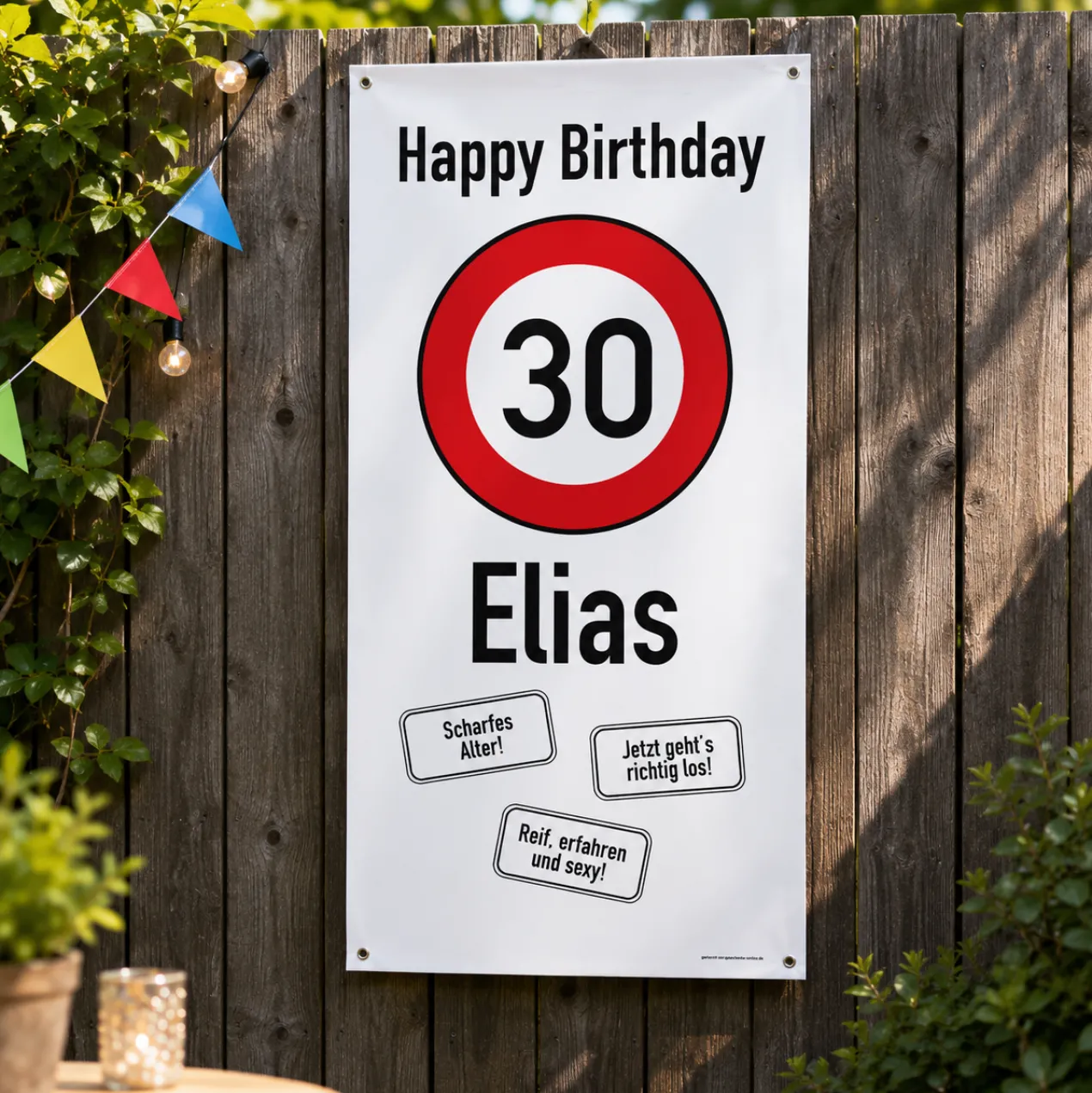 XXL-Banner - zum 30. Geburtstag im Hochformat personalisiert mit Name | Verkehrszeichen Motiv