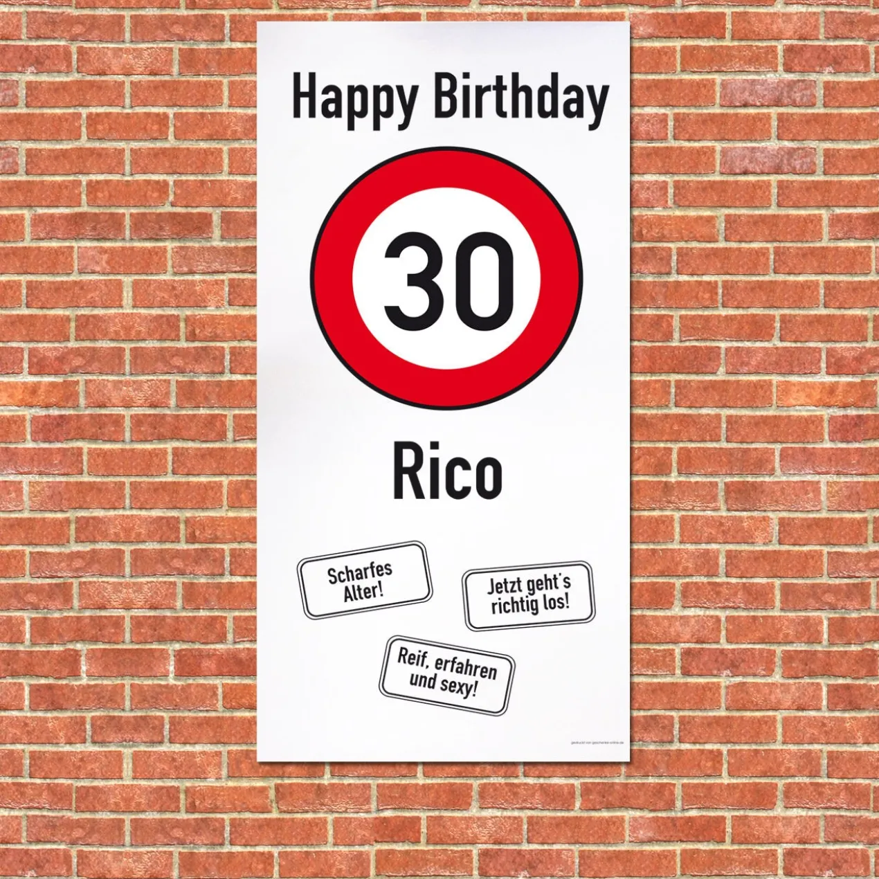 XXL-Banner - zum 30. Geburtstag im Hochformat personalisiert mit Name | Verkehrszeichen Motiv