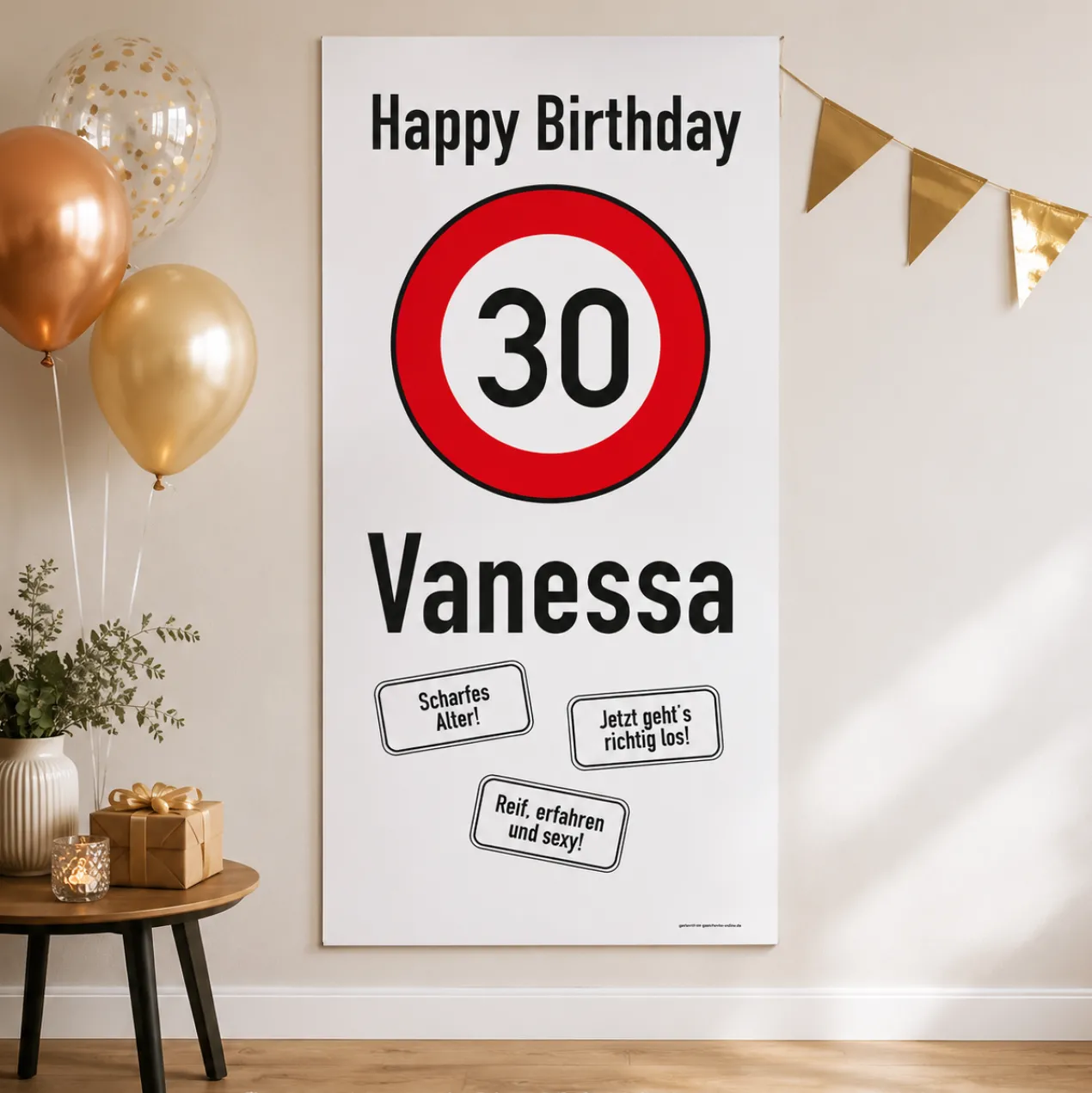 XXL-Banner - zum 30. Geburtstag im Hochformat personalisiert mit Name | Verkehrszeichen Motiv