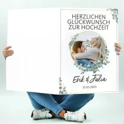 XXL Foto-Karte zur Hochzeit mit Eukalyptusmotiv, Namen & Datum