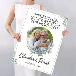 XXL Foto-Karte zur Hochzeit mit Eukalyptusmotiv, Namen & Datum