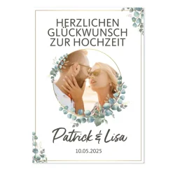 XXL Foto-Karte zur Hochzeit mit Eukalyptusmotiv, Namen & Datum