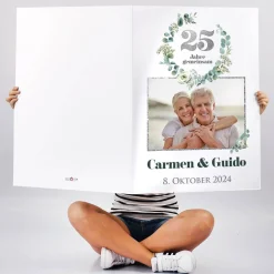 XXL Foto-Karte zur Silberhochzeit mit Eukalyptuskranz, Namen & Datum