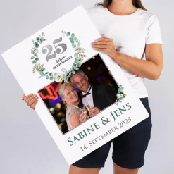 XXL Foto-Karte zur Silberhochzeit mit Eukalyptuskranz, Namen & Datum