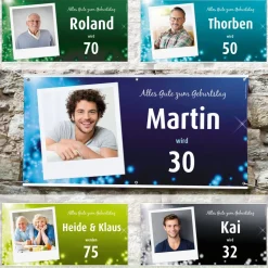XXL-Geburtstagsbanner in blau mit Namen, Alter und Foto