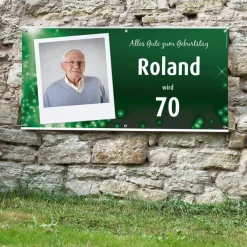XXL-Geburtstagsbanner in blau mit Namen, Alter und Foto