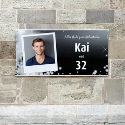 XXL-Geburtstagsbanner in blau mit Namen, Alter und Foto