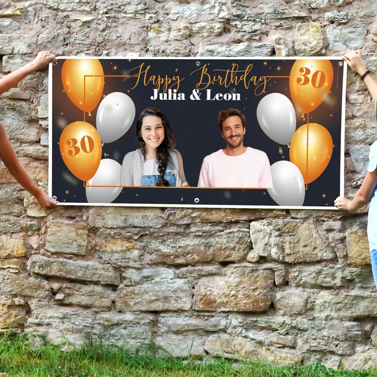 XXL Geburtstagsbanner mit Fotos und Alter personalisiert | Happy Birthday Banner zum Geburtstag 1,6m