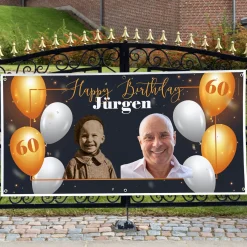 XXL Geburtstagsbanner mit Fotos und Alter personalisiert | Happy Birthday Banner zum Geburtstag 1,6m