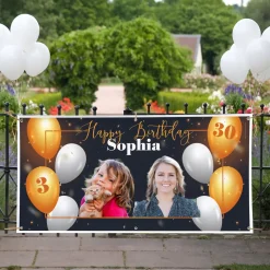 XXL Geburtstagsbanner mit Fotos und Alter personalisiert | Happy Birthday Banner zum Geburtstag 1,6m