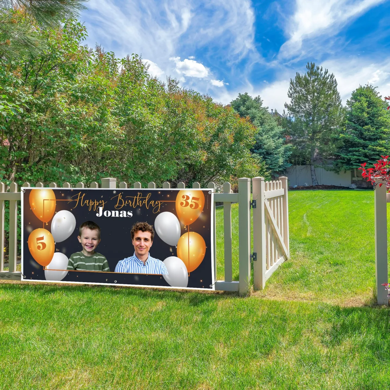 XXL Geburtstagsbanner mit Fotos und Alter personalisiert | Happy Birthday Banner zum Geburtstag 1,6m